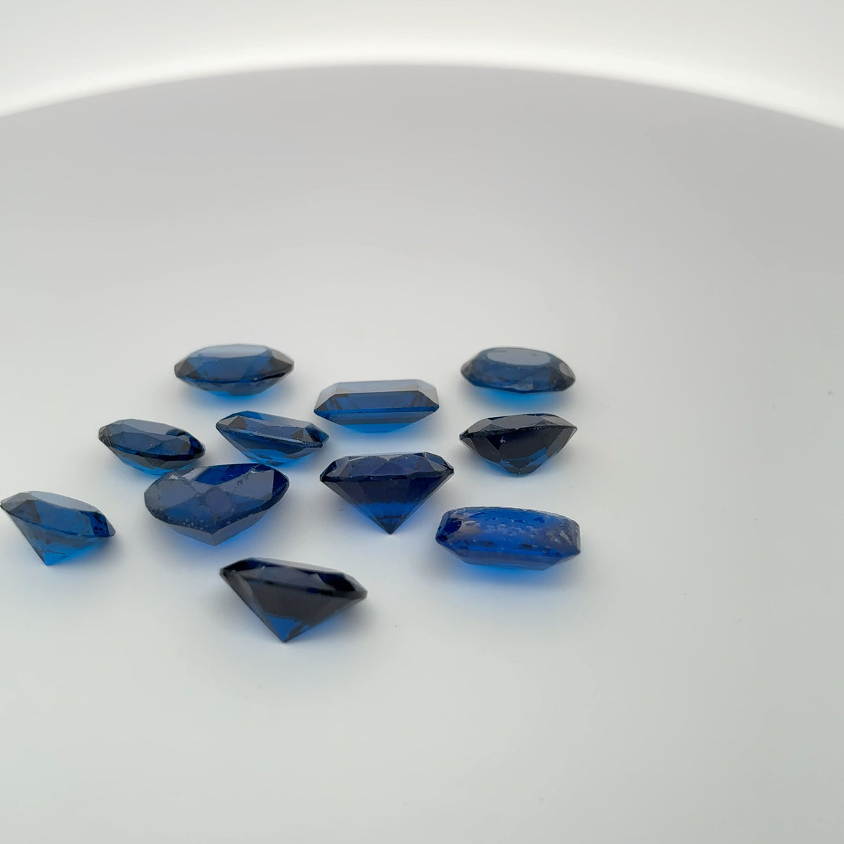 52 carat Lot of Lab Created Blue Spinel 11 stones, Discounted Worn, Faceted, Recycled, Chipped, Damaged Gemstones, Preformed Facet Rough