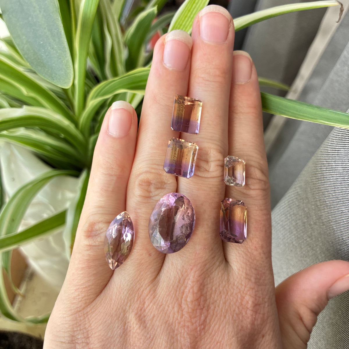 39 carat Lot of Ametrine, Worn Gems, 6 pieces, Faceted, Recycled, Chipped, Preformed Facet Rough, Light Purple and Yellow Bi-Color Quartz