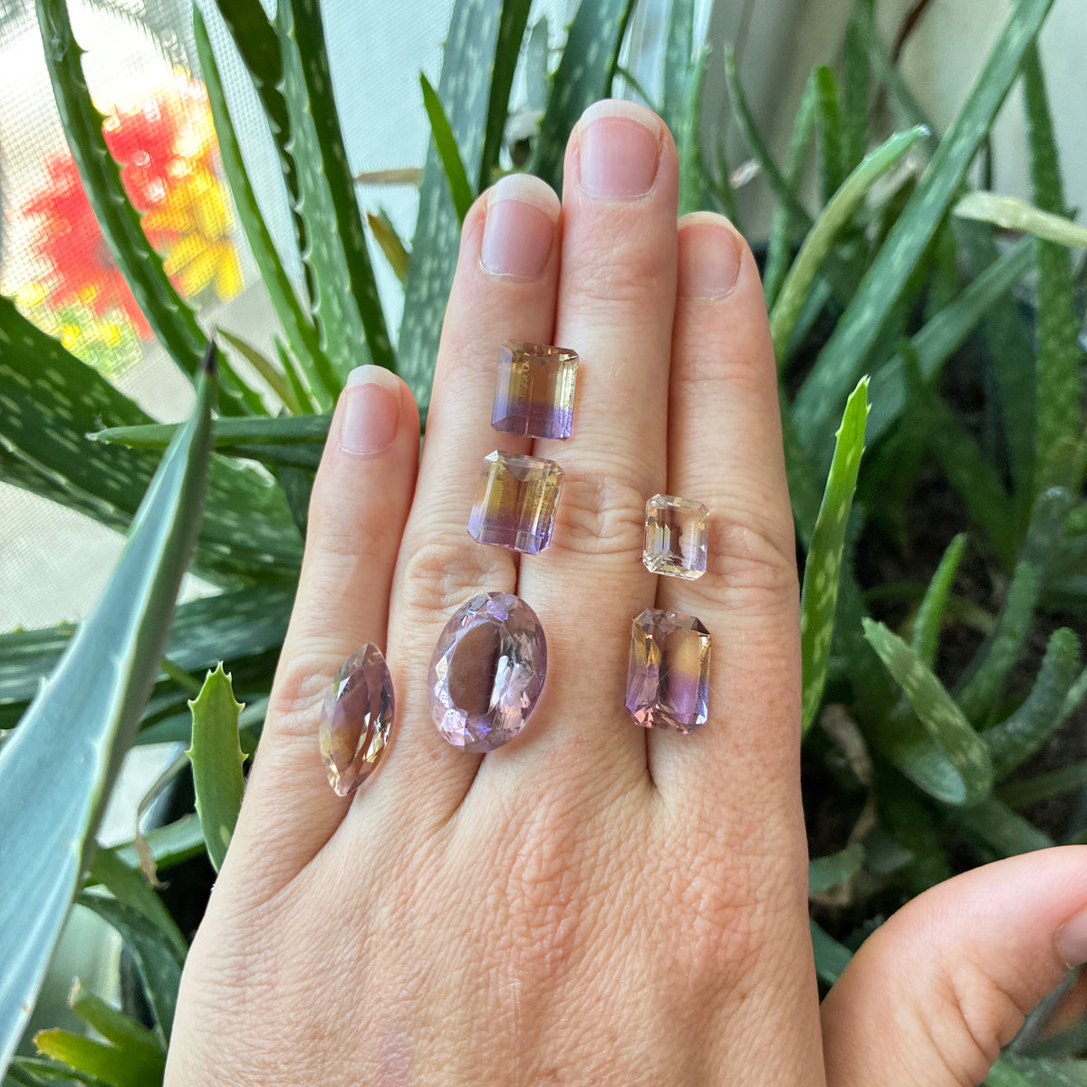 39 carat Lot of Ametrine, Worn Gems, 6 pieces, Faceted, Recycled, Chipped, Preformed Facet Rough, Light Purple and Yellow Bi-Color Quartz