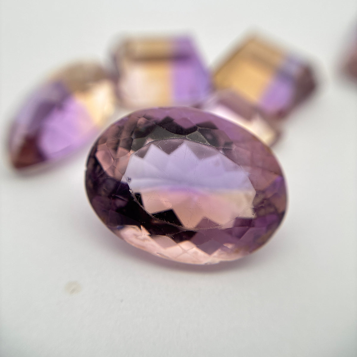 39 carat Lot of Ametrine, Worn Gems, 6 pieces, Faceted, Recycled, Chipped, Preformed Facet Rough, Light Purple and Yellow Bi-Color Quartz