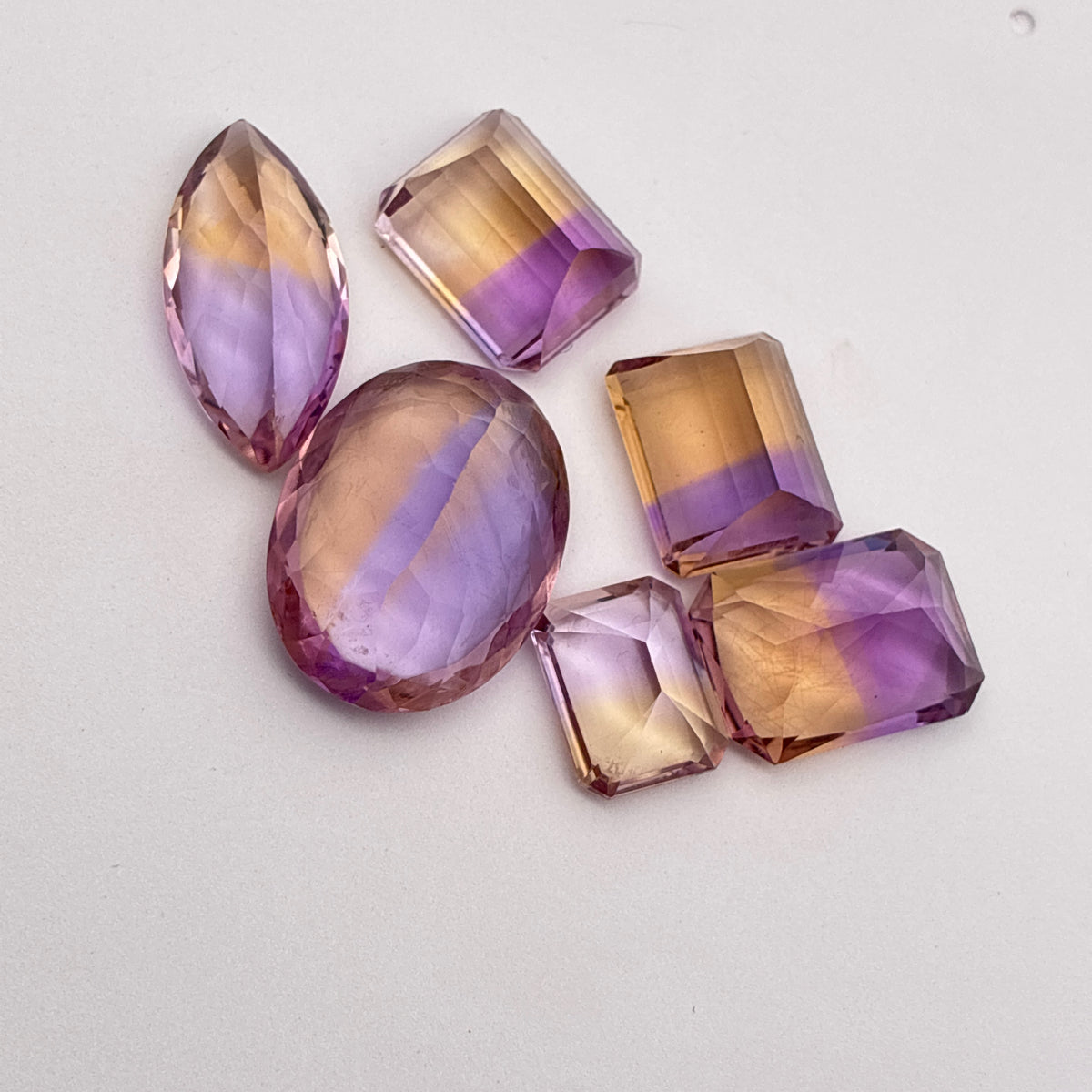 39 carat Lot of Ametrine, Worn Gems, 6 pieces, Faceted, Recycled, Chipped, Preformed Facet Rough, Light Purple and Yellow Bi-Color Quartz