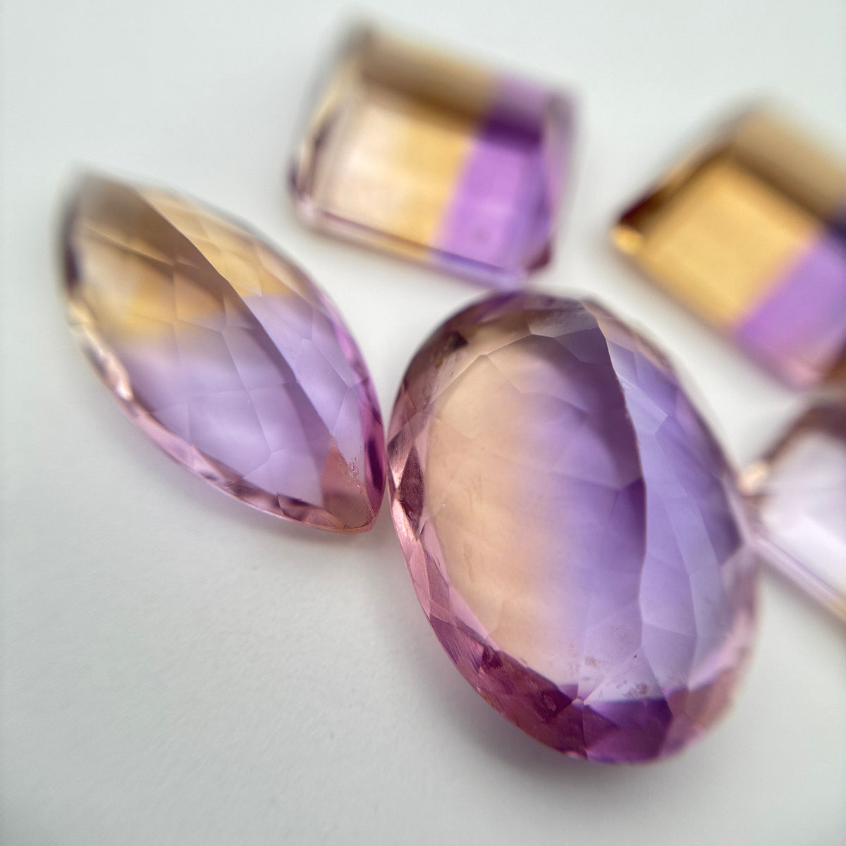 39 carat Lot of Ametrine, Worn Gems, 6 pieces, Faceted, Recycled, Chipped, Preformed Facet Rough, Light Purple and Yellow Bi-Color Quartz
