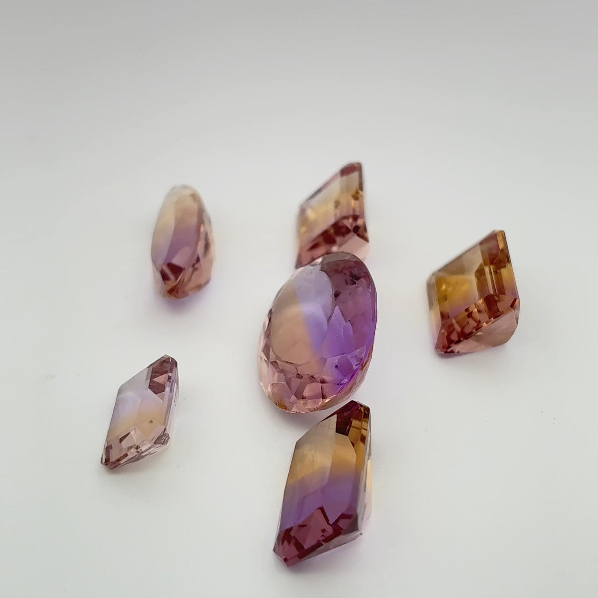 39 carat Lot of Ametrine, Worn Gems, 6 pieces, Faceted, Recycled, Chipped, Preformed Facet Rough, Light Purple and Yellow Bi-Color Quartz