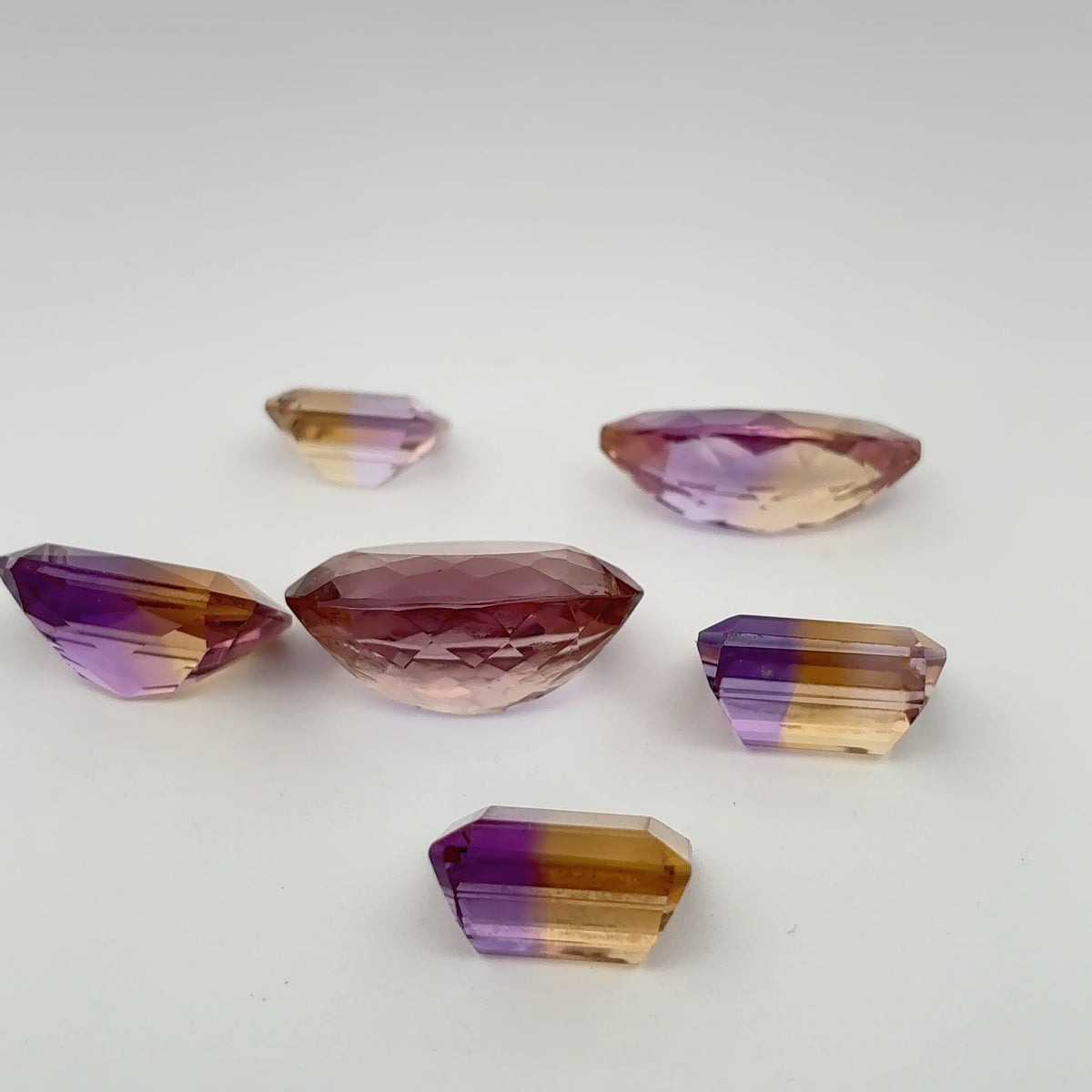 39 carat Lot of Ametrine, Worn Gems, 6 pieces, Faceted, Recycled, Chipped, Preformed Facet Rough, Light Purple and Yellow Bi-Color Quartz