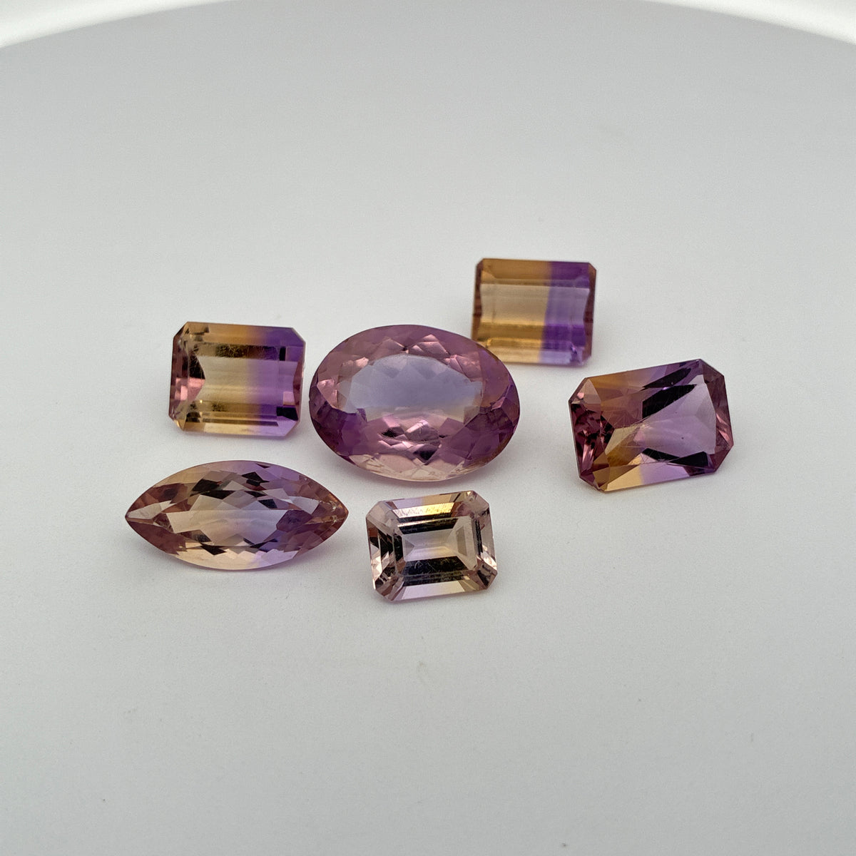 39 carat Lot of Ametrine, Worn Gems, 6 pieces, Faceted, Recycled, Chipped, Preformed Facet Rough, Light Purple and Yellow Bi-Color Quartz