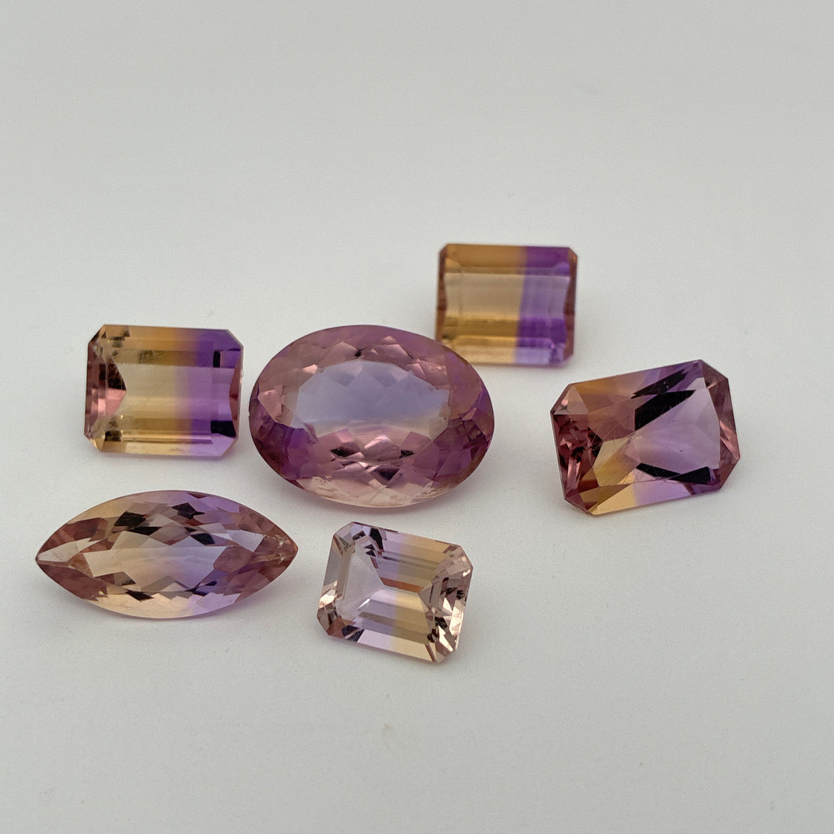 39 carat Lot of Ametrine, Worn Gems, 6 pieces, Faceted, Recycled, Chipped, Preformed Facet Rough, Light Purple and Yellow Bi-Color Quartz