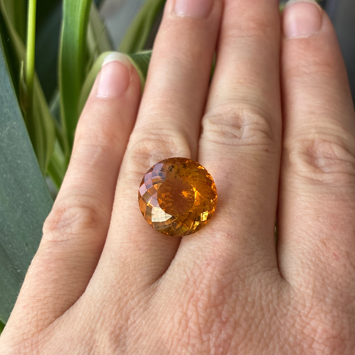 15mm Round Faceted Citrine 12 carat Golden Orange Gemstone