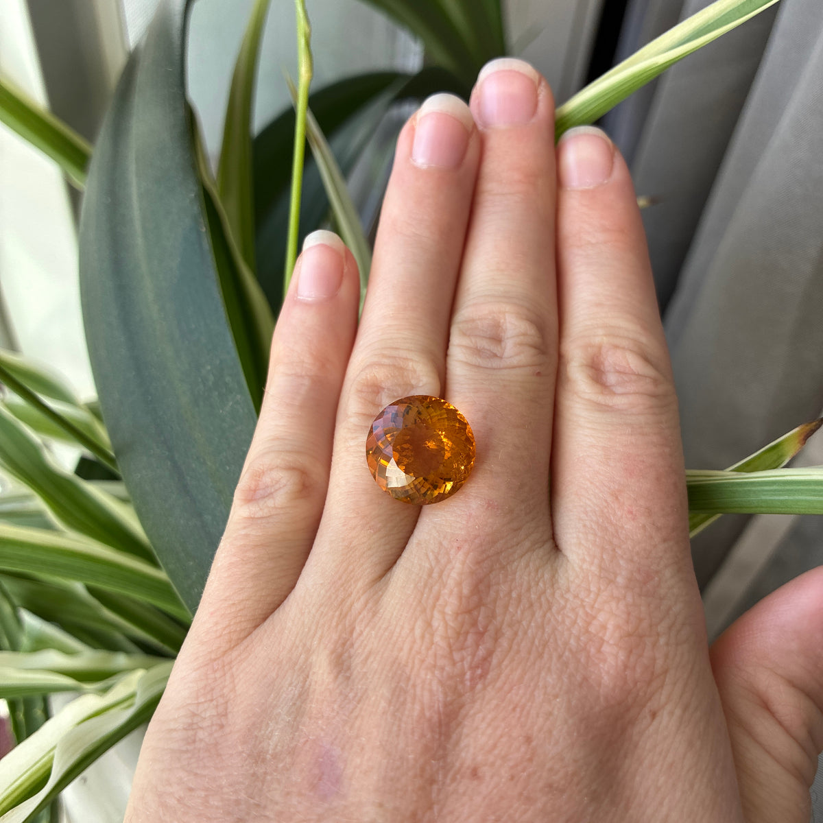 15mm Round Faceted Citrine 12 carat Golden Orange Gemstone