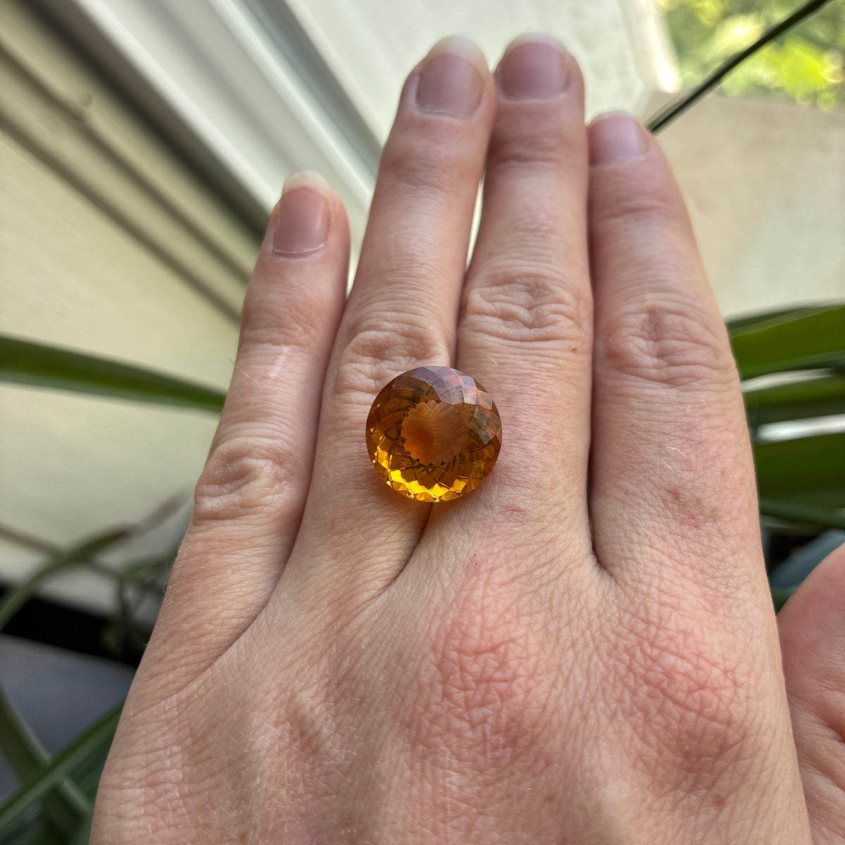 15mm Round Faceted Citrine 12 carat Golden Orange Gemstone