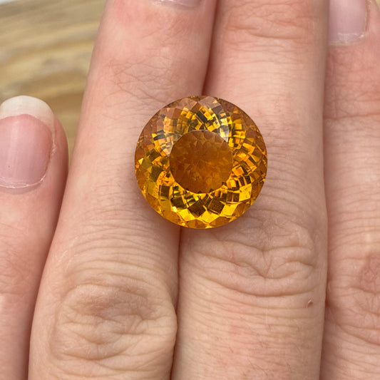 15mm Round Faceted Citrine 12 carat Golden Orange Gemstone