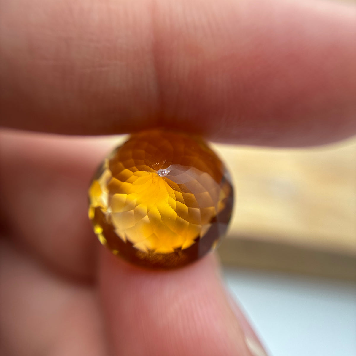 15mm Round Faceted Citrine 12 carat Golden Orange Gemstone