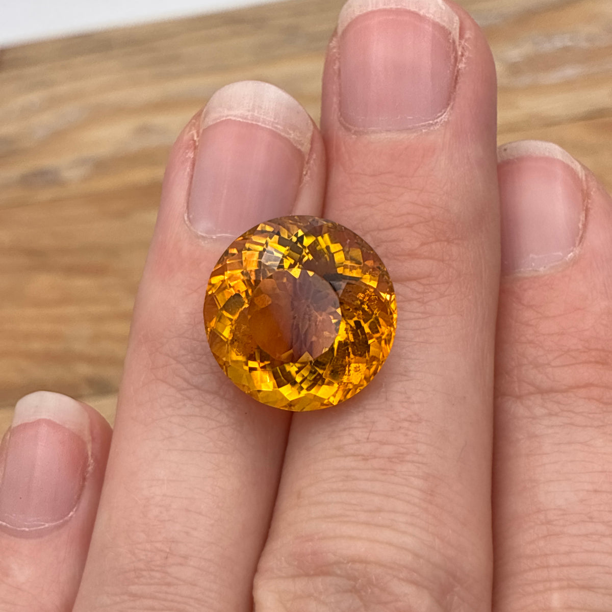15mm Round Faceted Citrine 12 carat Golden Orange Gemstone