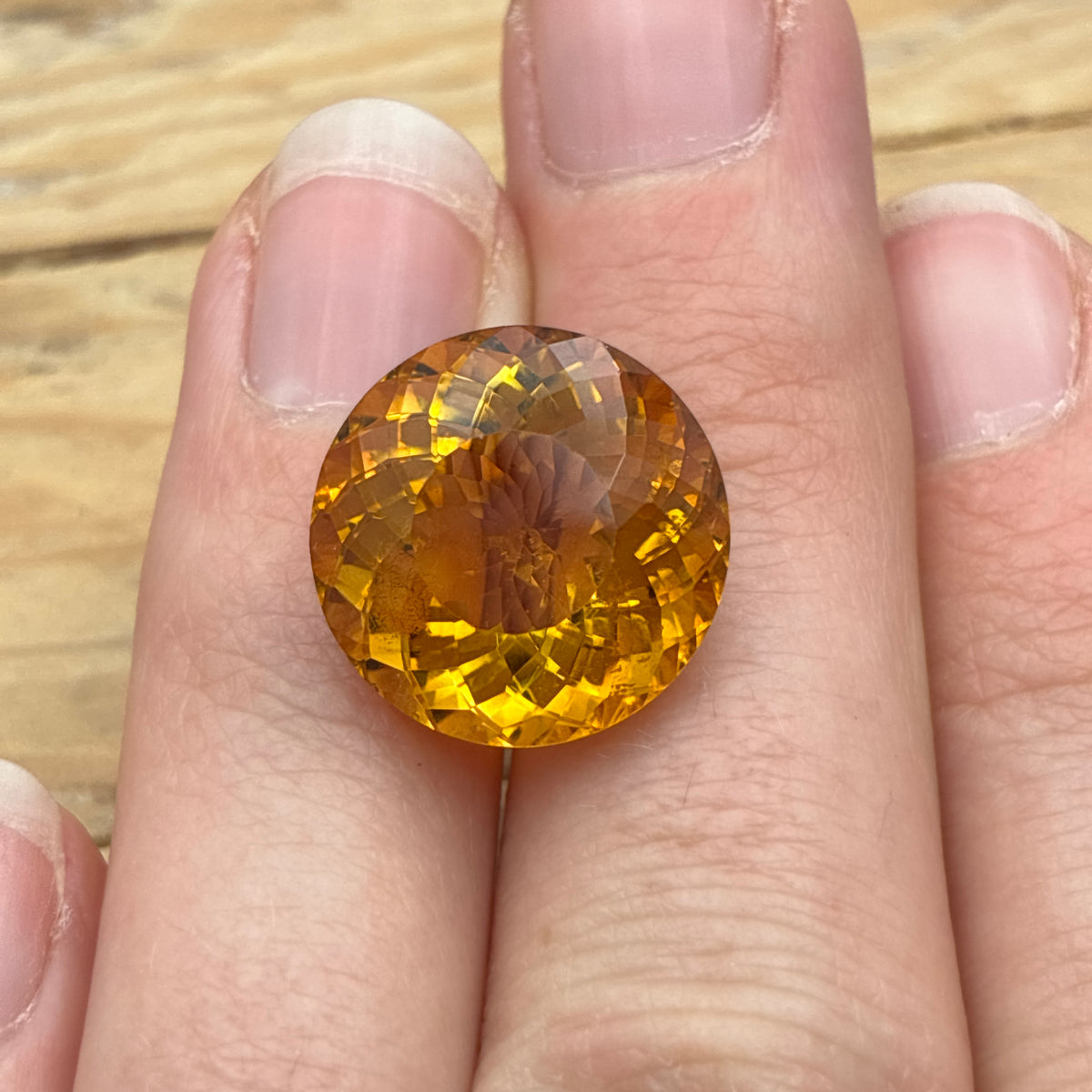 15mm Round Faceted Citrine 12 carat Golden Orange Gemstone