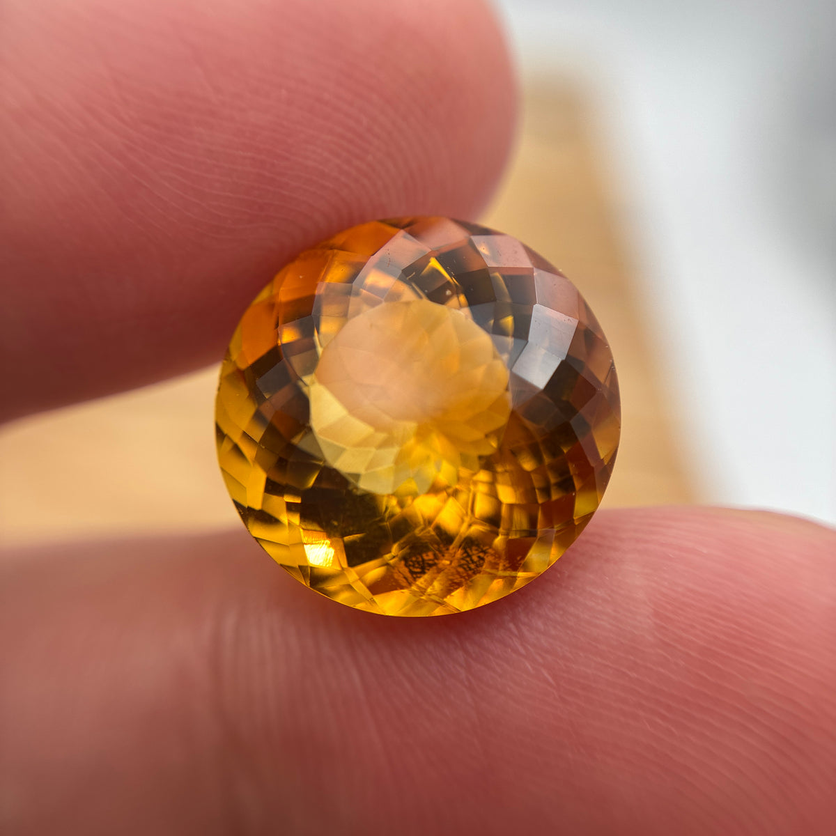 15mm Round Faceted Citrine 12 carat Golden Orange Gemstone