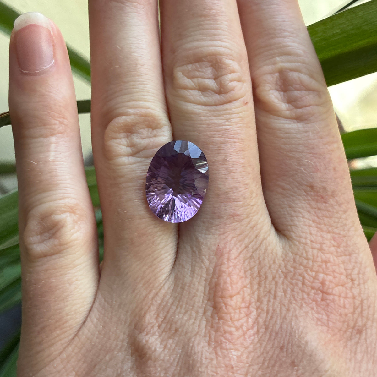 16x12mm Oval Cut Loose Amethyst Gemstone, 8.51 ct Fantasy cut, Concave faceted Gem