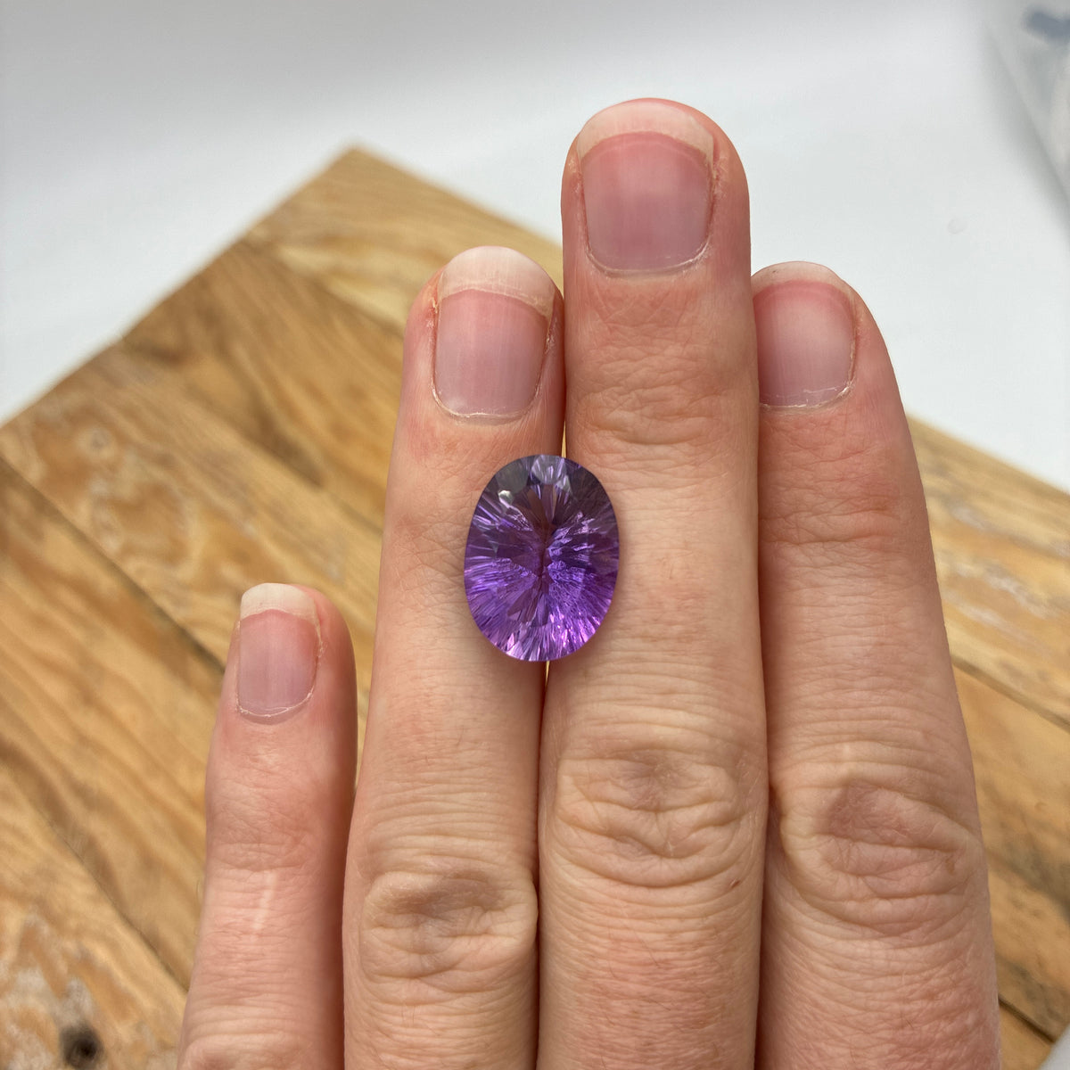 16x12mm Oval Cut Loose Amethyst Gemstone, 8.51 ct Fantasy cut, Concave faceted Gem