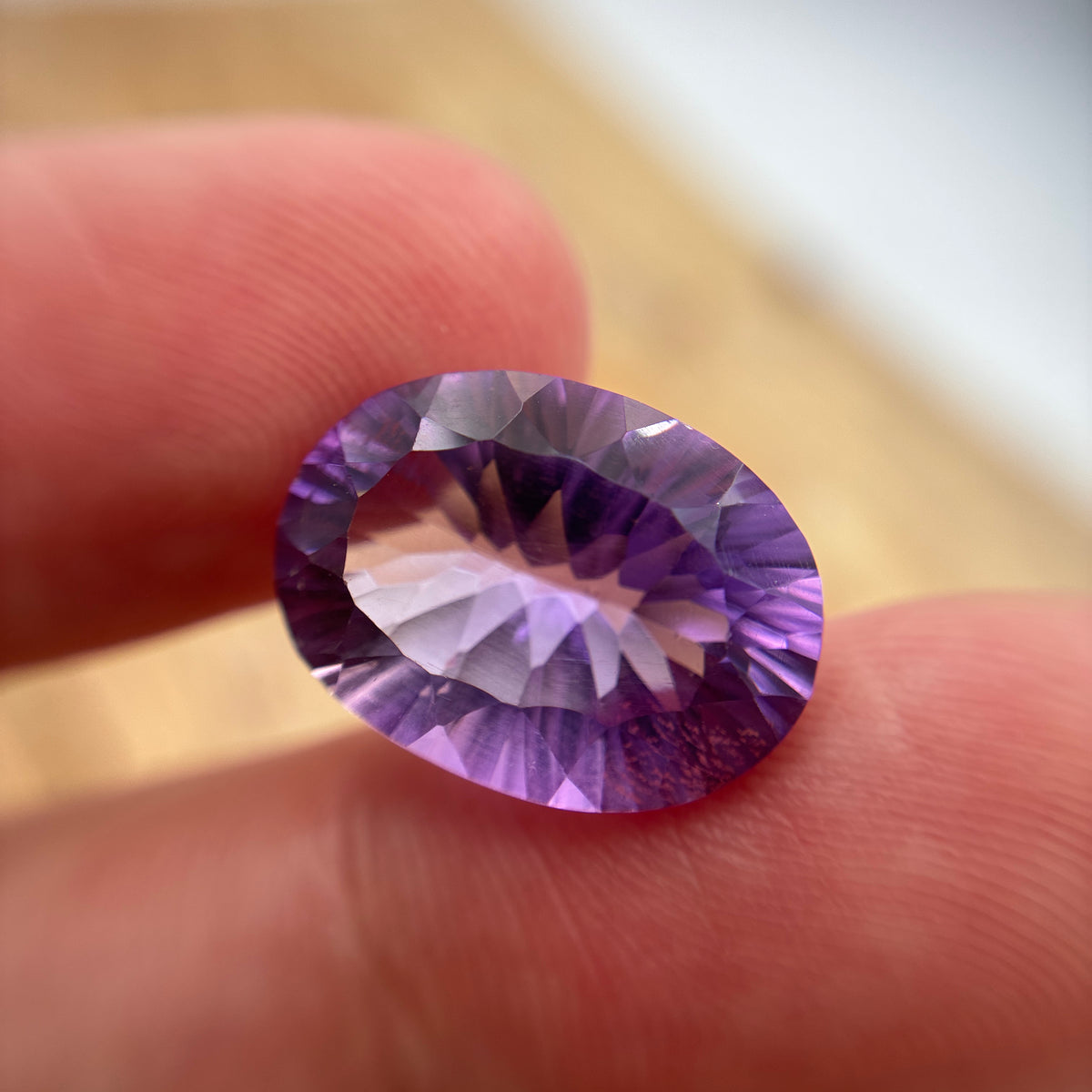 16x12mm Oval Cut Loose Amethyst Gemstone, 8.51 ct Fantasy cut, Concave faceted Gem
