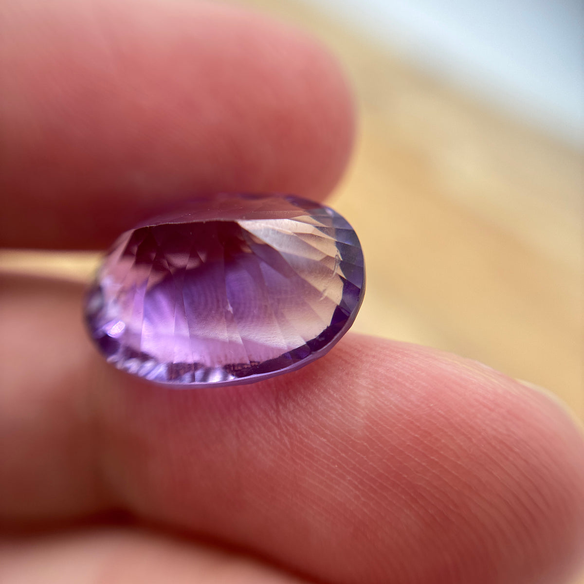 16x12mm Oval Cut Loose Amethyst Gemstone, 8.51 ct Fantasy cut, Concave faceted Gem