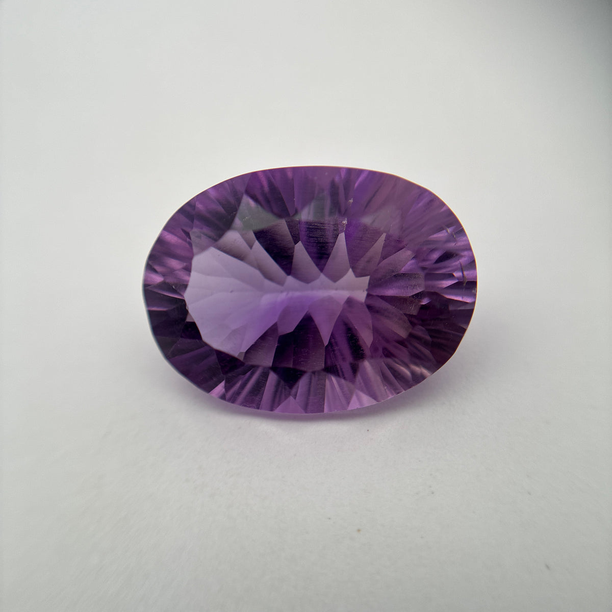 16x12mm Oval Cut Loose Amethyst Gemstone, 8.51 ct Fantasy cut, Concave faceted Gem