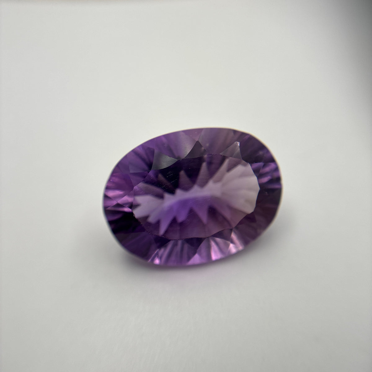 16x12mm Oval Cut Loose Amethyst Gemstone, 8.51 ct Fantasy cut, Concave faceted Gem