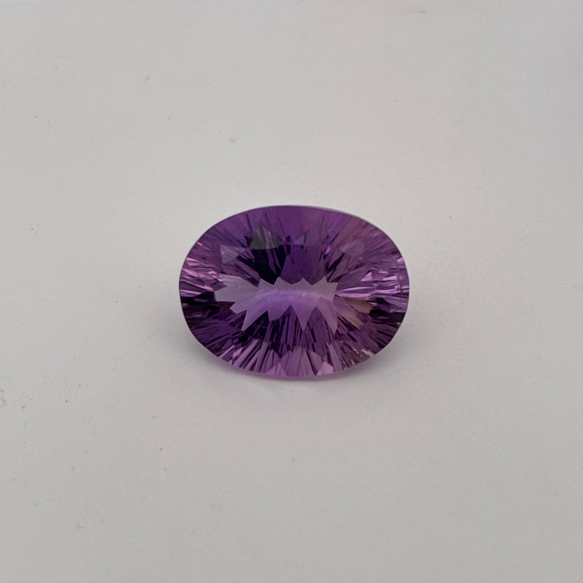 16x12mm Oval Cut Loose Amethyst Gemstone, 8.51 ct Fantasy cut, Concave faceted Gem