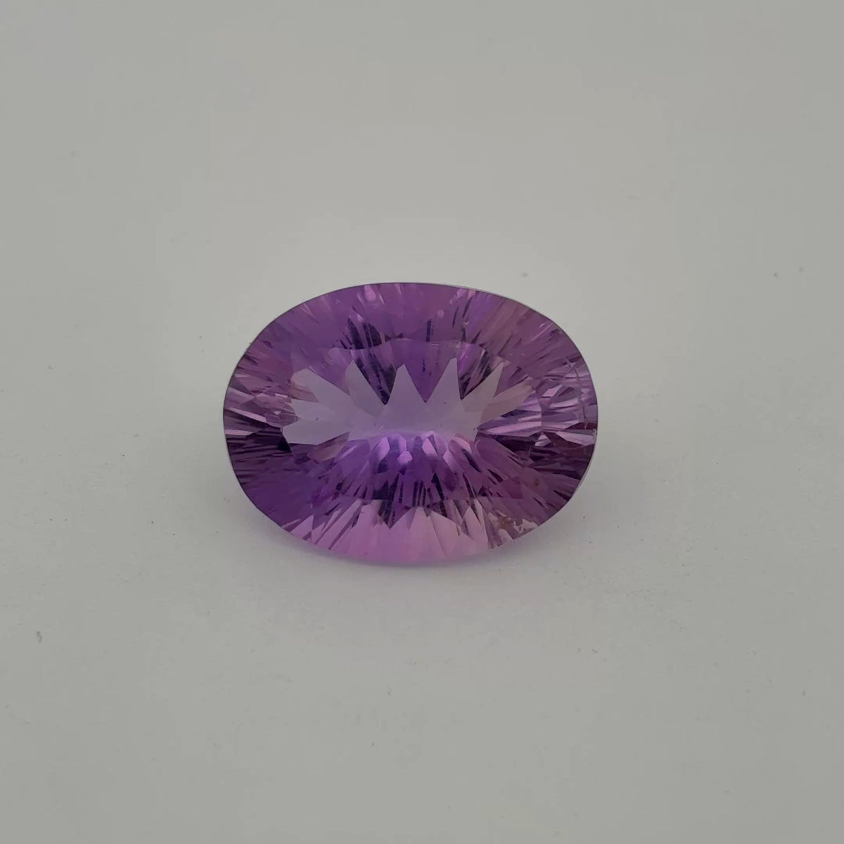 16x12mm Oval Cut Loose Amethyst Gemstone, 8.51 ct Fantasy cut, Concave faceted Gem
