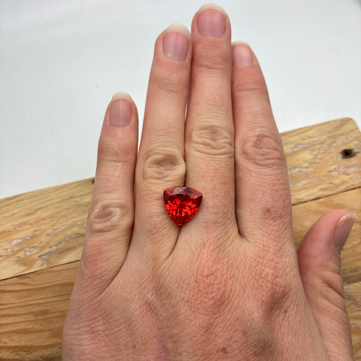 12mm Fiery Orange Lab Sapphire 7 carat, Trillion Cut Loose Gem
