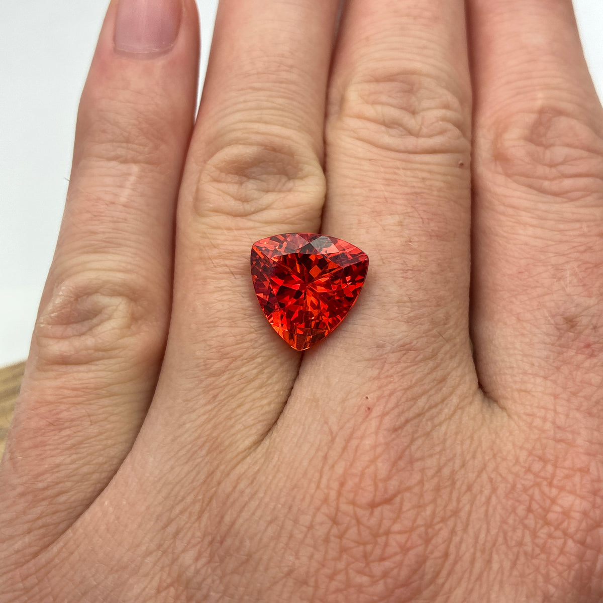 12mm Fiery Orange Lab Sapphire 7 carat, Trillion Cut Loose Gem