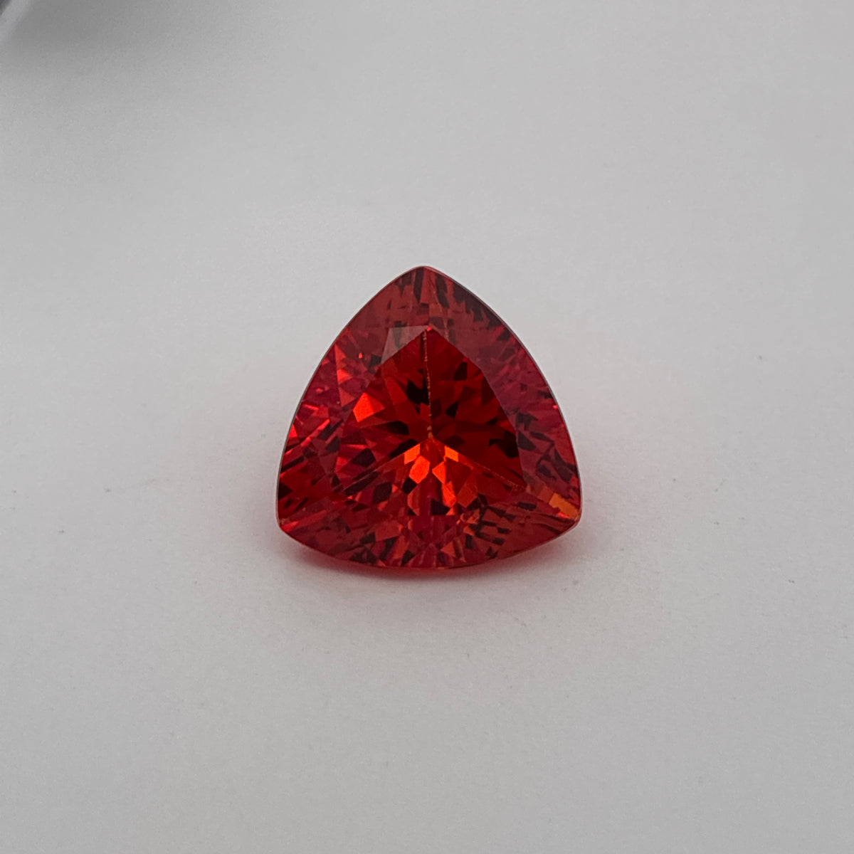 12mm Fiery Orange Lab Sapphire 7 carat, Trillion Cut Loose Gem