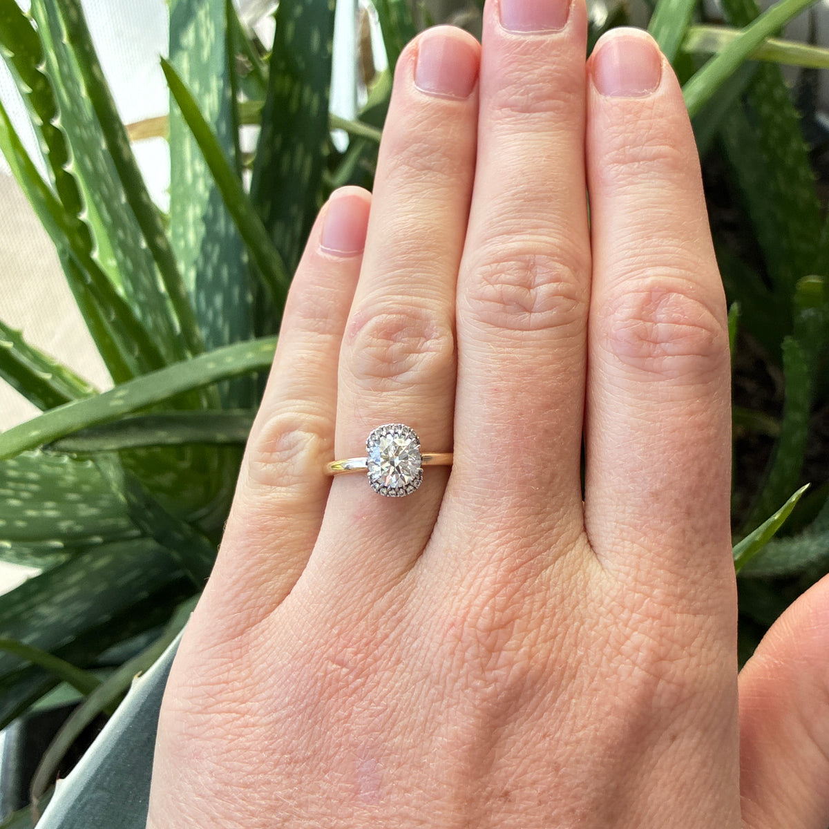14k Yellow Gold and Platinum Lab Diamond Halo Engagement Ring, 1.23 carat, D Color VVS2