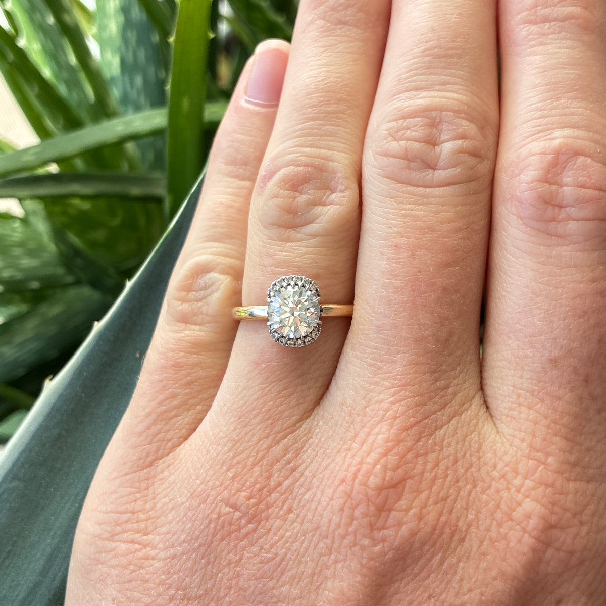 14k Yellow Gold and Platinum Lab Diamond Halo Engagement Ring, 1.23 carat, D Color VVS2