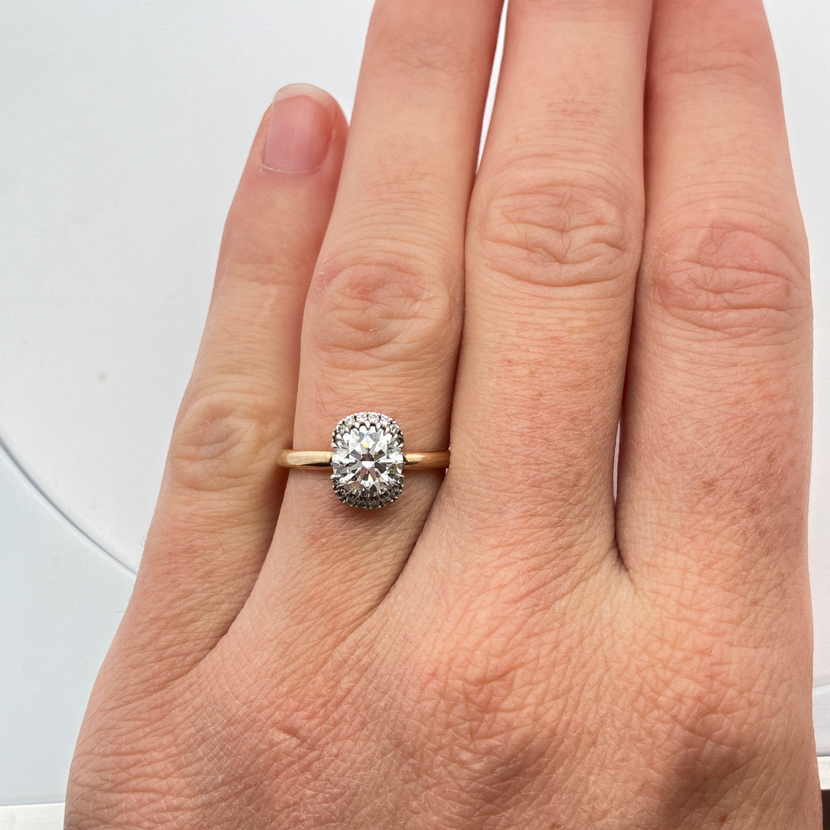 14k Yellow Gold and Platinum Lab Diamond Halo Engagement Ring, 1.23 carat, D Color VVS2