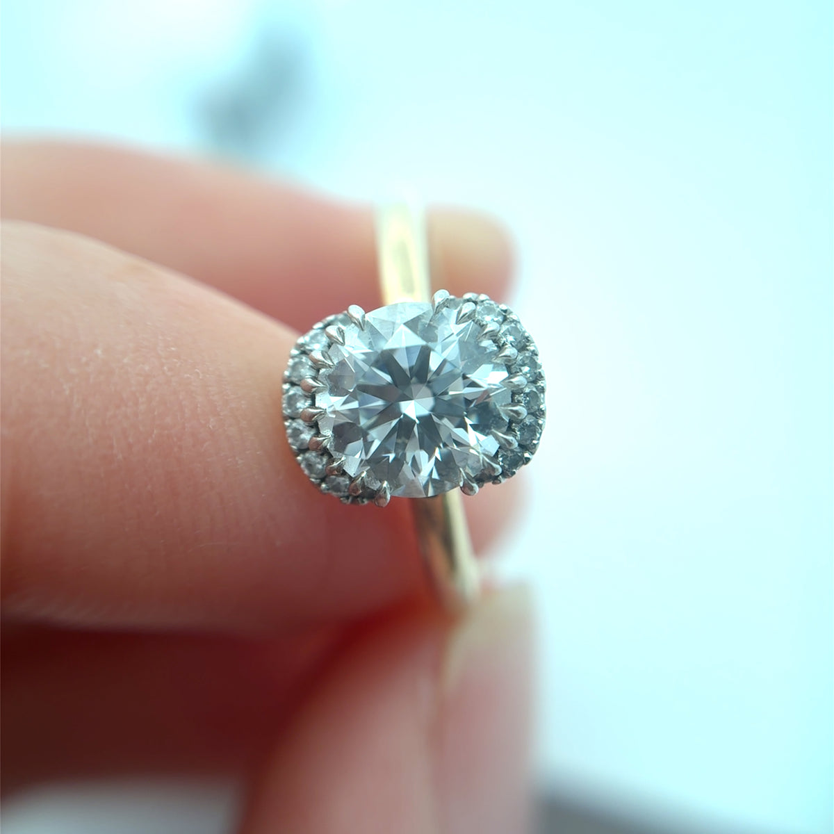 14k Yellow Gold and Platinum Lab Diamond Halo Engagement Ring, 1.23 carat, D Color VVS2