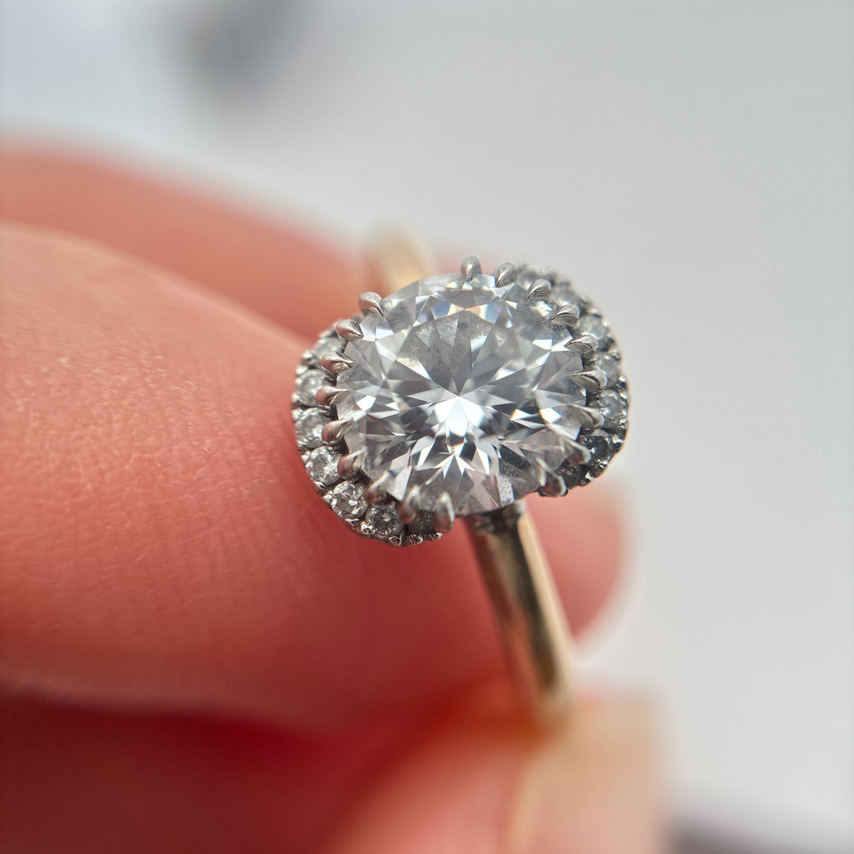14k Yellow Gold and Platinum Lab Diamond Halo Engagement Ring, 1.23 carat, D Color VVS2