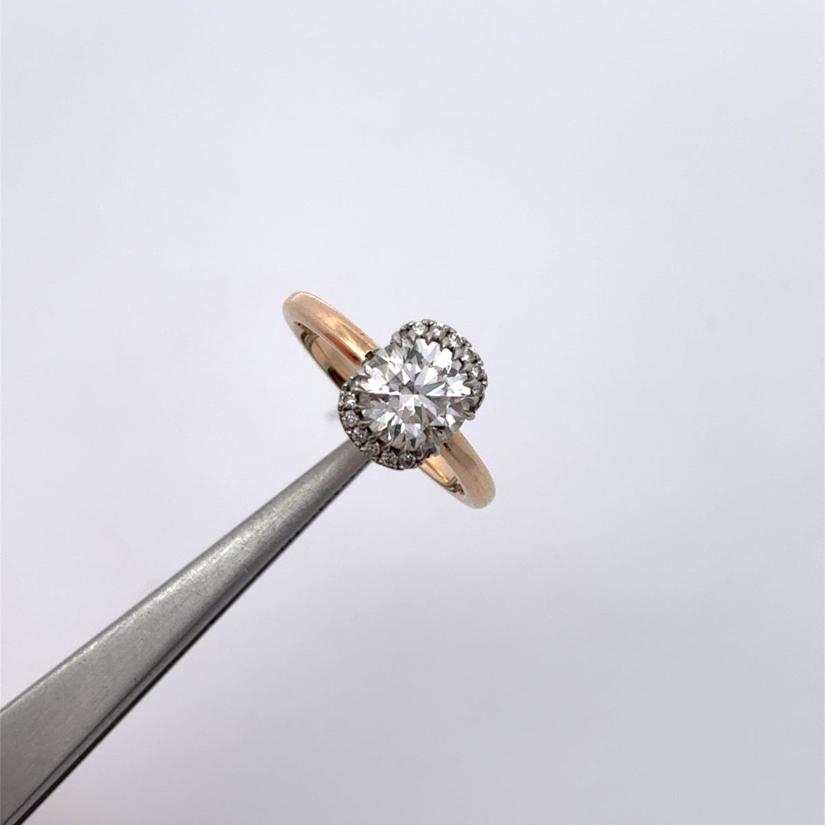 14k Yellow Gold and Platinum Lab Diamond Halo Engagement Ring, 1.23 carat, D Color VVS2