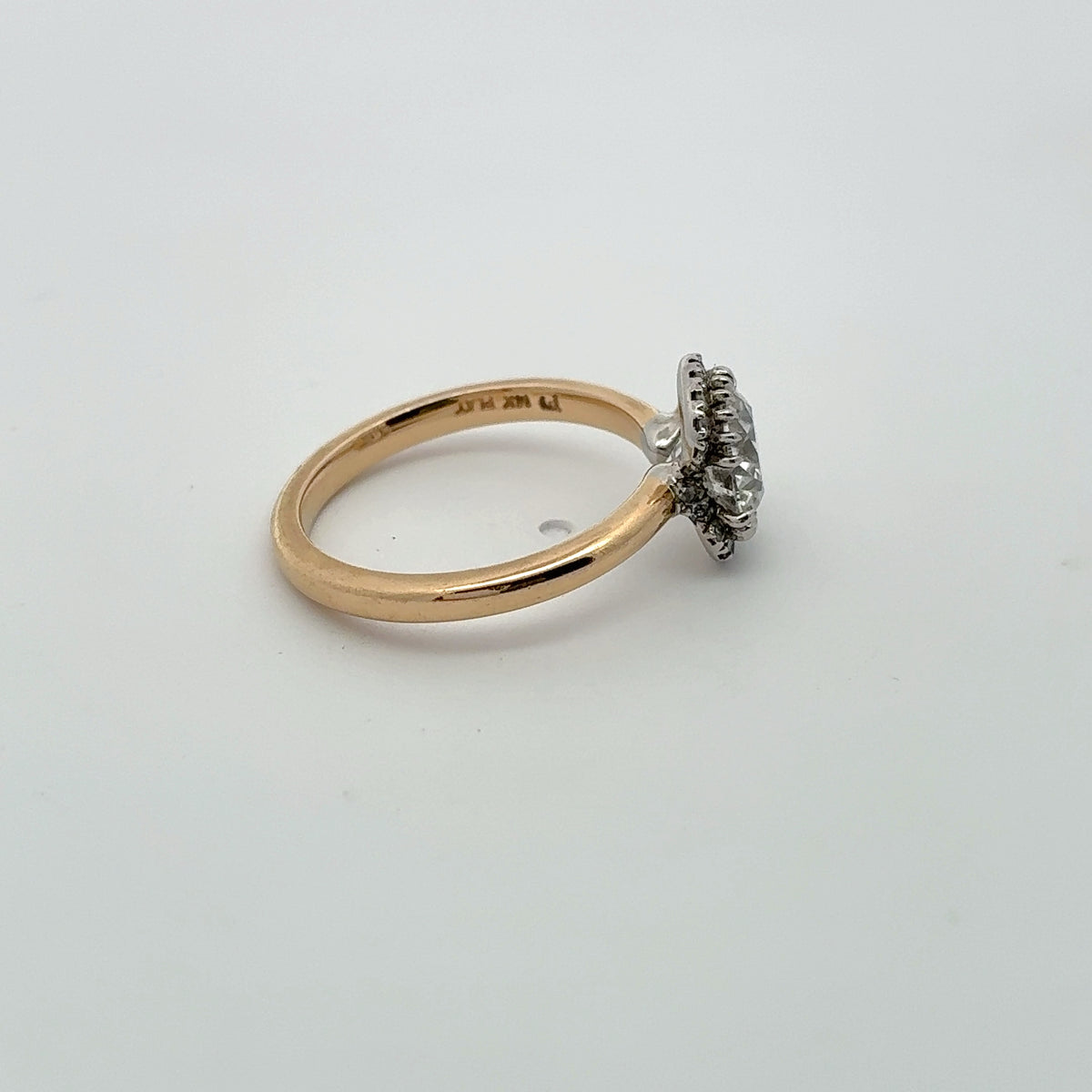 14k Yellow Gold and Platinum Lab Diamond Halo Engagement Ring, 1.23 carat, D Color VVS2