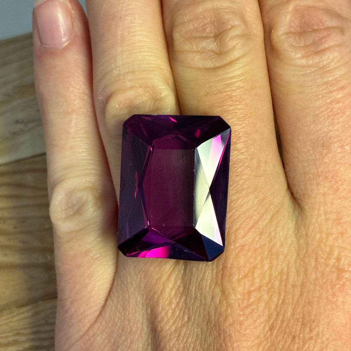 48 carat Reddish Purple Lab Sapphire, 25.7x19.3mm Rectangle cut