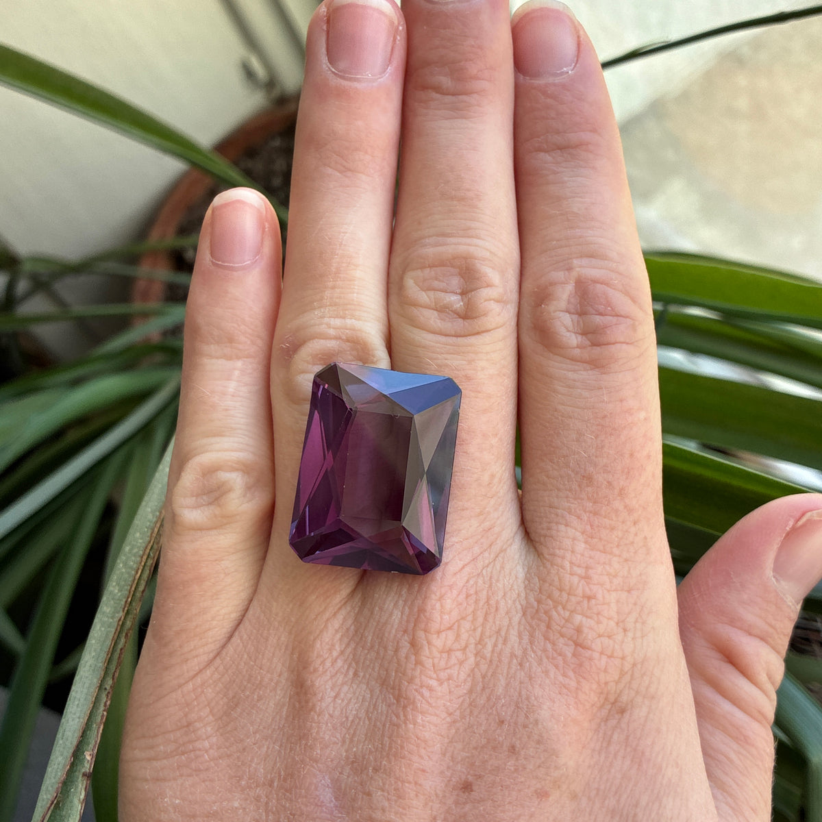 48 carat Reddish Purple Lab Sapphire, 25.7x19.3mm Rectangle cut