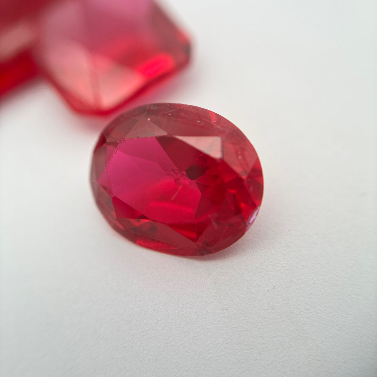52 carat Lot of Lab Created Rubies, Discounted Worn Recycled, Chipped, Damaged Gemstones, 6 Stones
