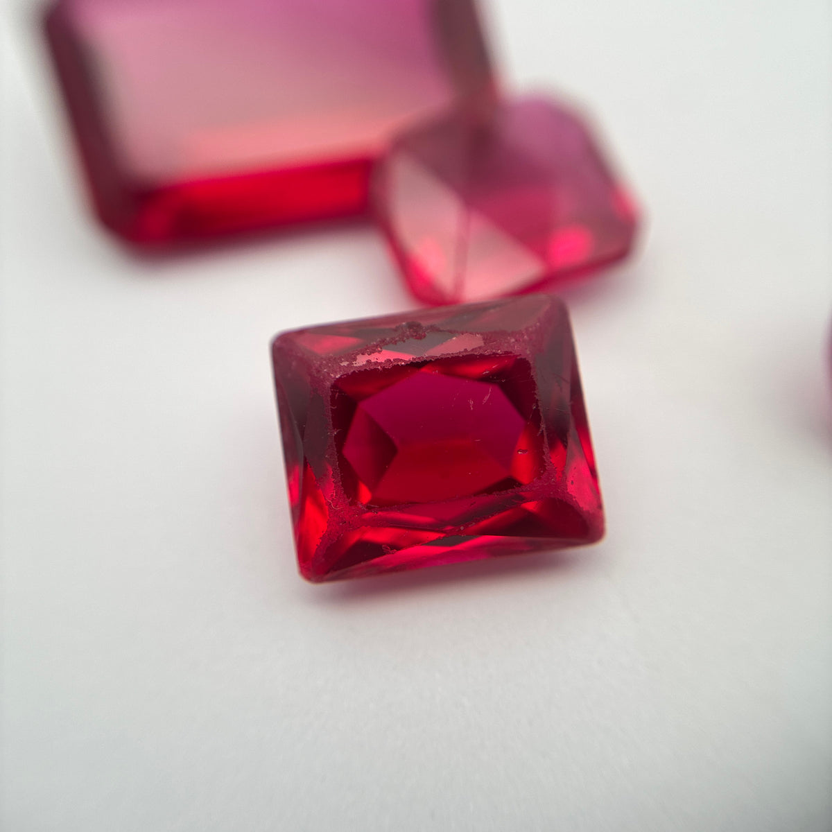 52 carat Lot of Lab Created Rubies, Discounted Worn Recycled, Chipped, Damaged Gemstones, 6 Stones