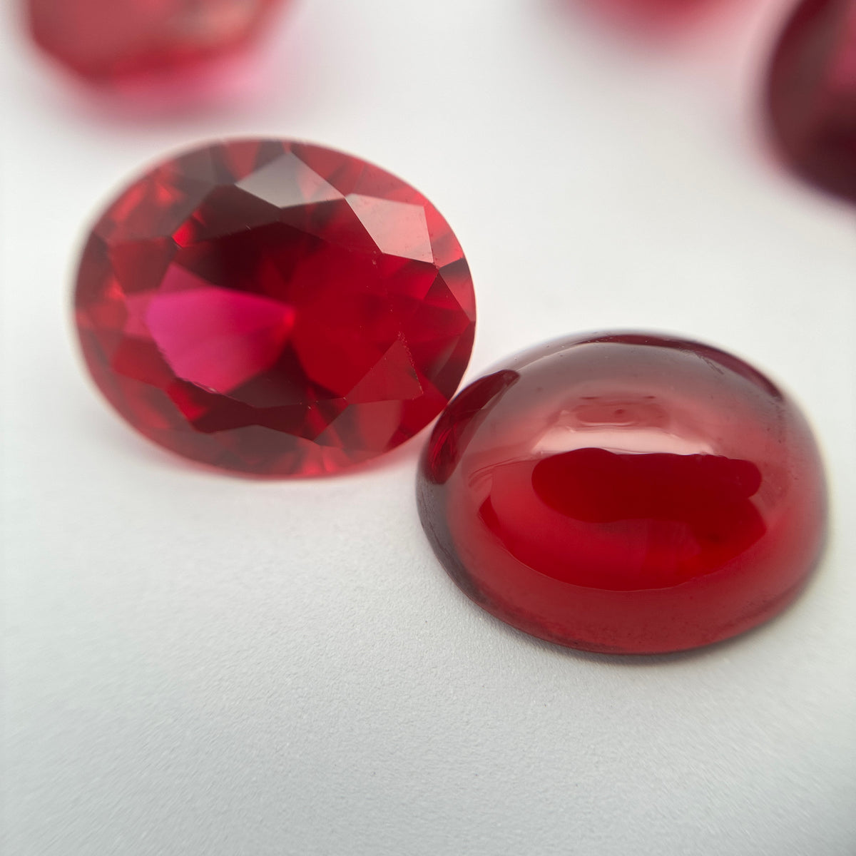 52 carat Lot of Lab Created Rubies, Discounted Worn Recycled, Chipped, Damaged Gemstones, 6 Stones