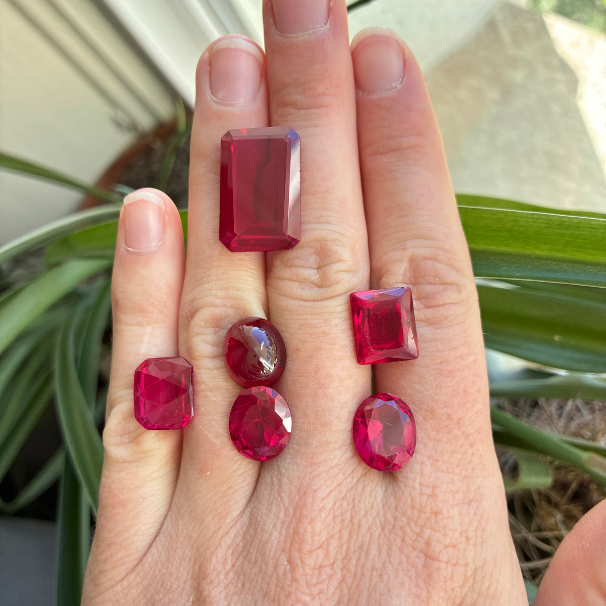 52 carat Lot of Lab Created Rubies, Discounted Worn Recycled, Chipped, Damaged Gemstones, 6 Stones