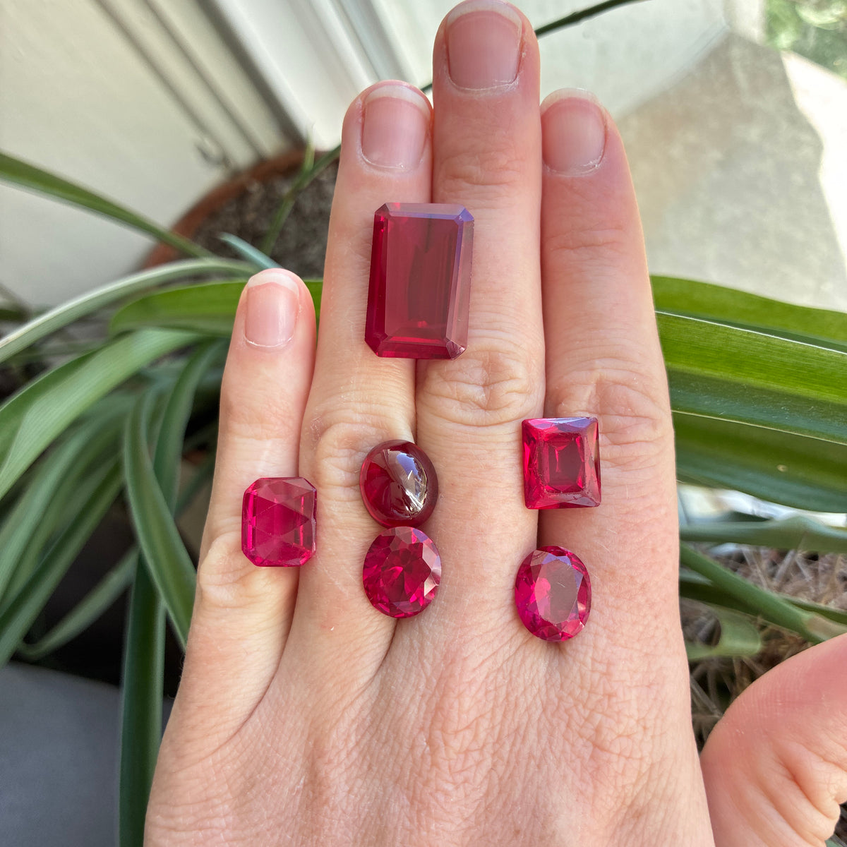 52 carat Lot of Lab Created Rubies, Discounted Worn Recycled, Chipped, Damaged Gemstones, 6 Stones
