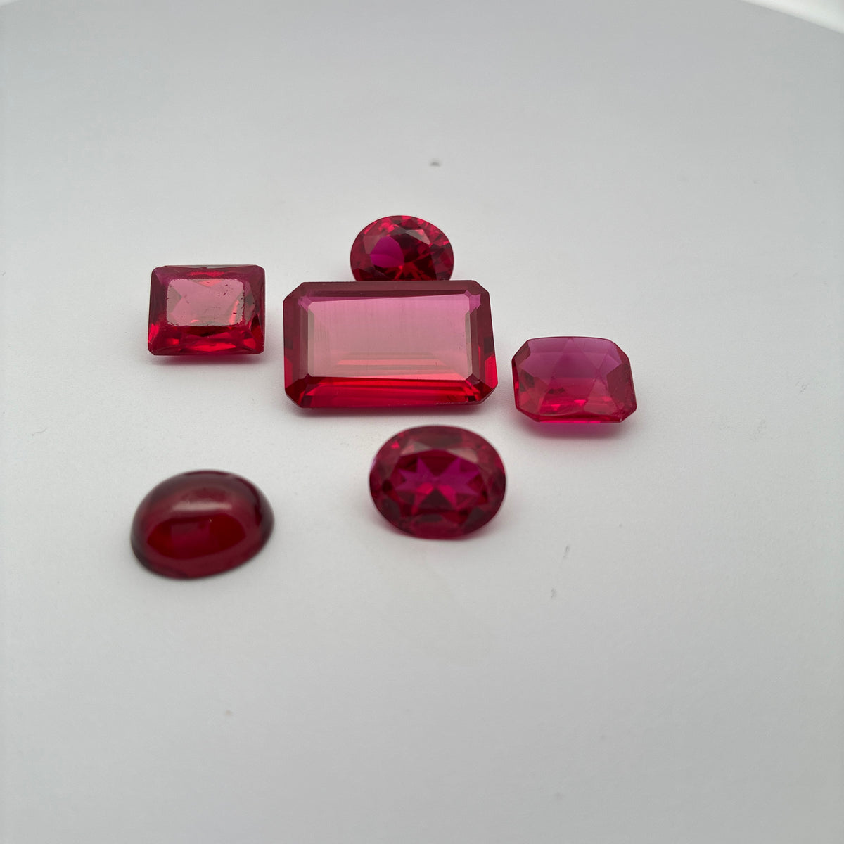 52 carat Lot of Lab Created Rubies, Discounted Worn Recycled, Chipped, Damaged Gemstones, 6 Stones