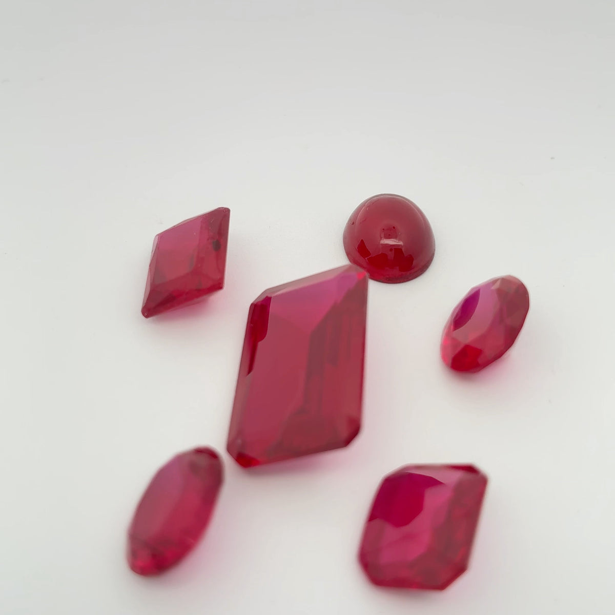 52 carat Lot of Lab Created Rubies, Discounted Worn Recycled, Chipped, Damaged Gemstones, 6 Stones