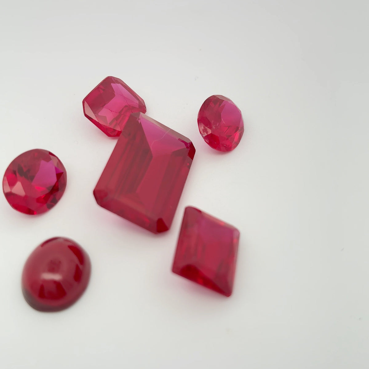 52 carat Lot of Lab Created Rubies, Discounted Worn Recycled, Chipped, Damaged Gemstones, 6 Stones