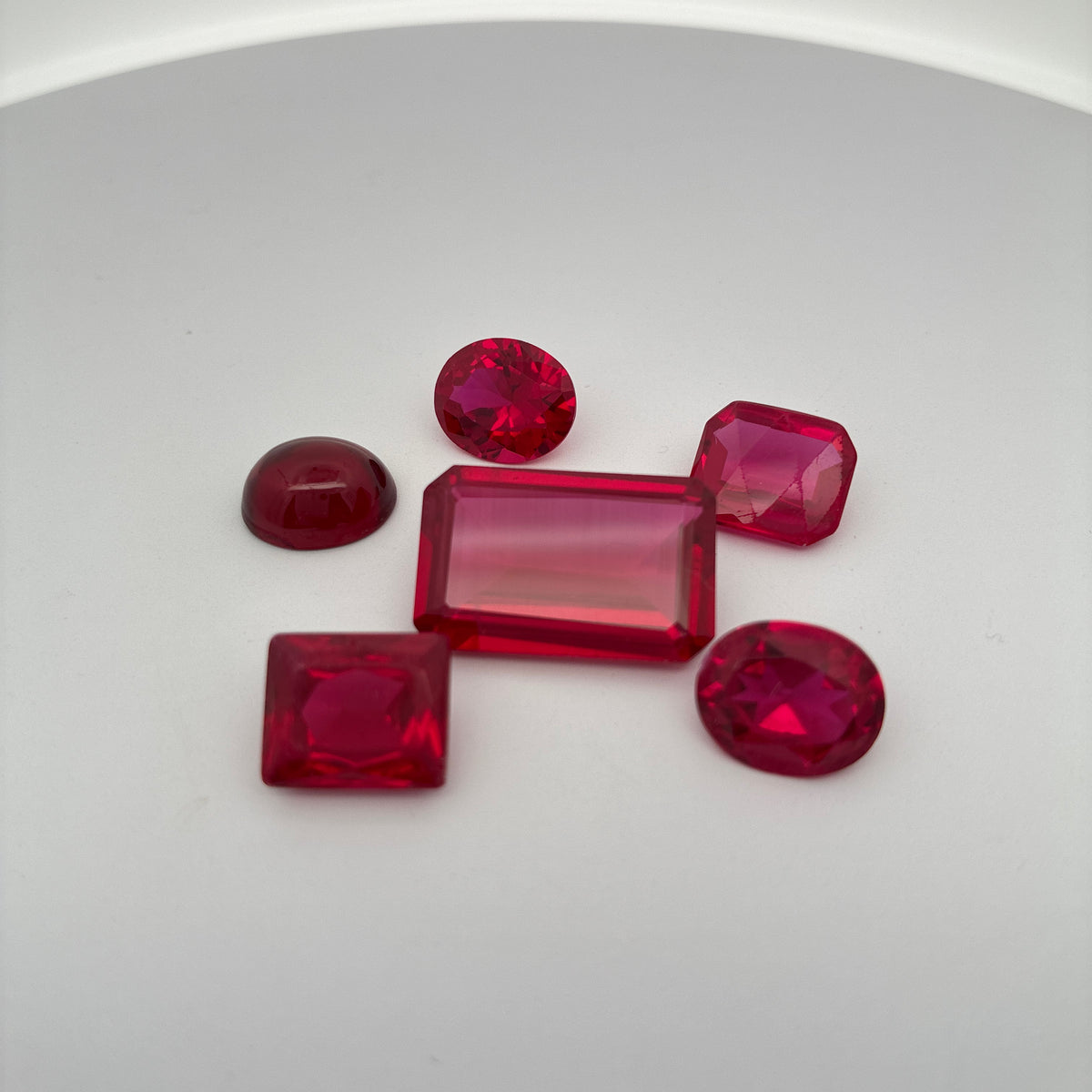52 carat Lot of Lab Created Rubies, Discounted Worn Recycled, Chipped, Damaged Gemstones, 6 Stones