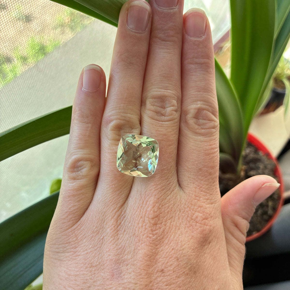 16mm Prasiolite (Light Green Quarts) 11.94 ct Cushion cut