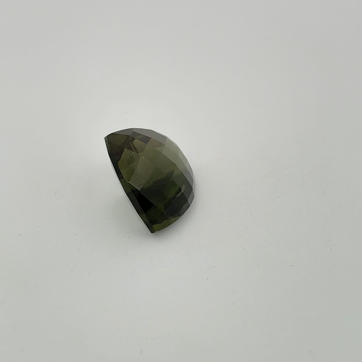 12mm Trillion Cut Dark Moldavite, 4.58 carat