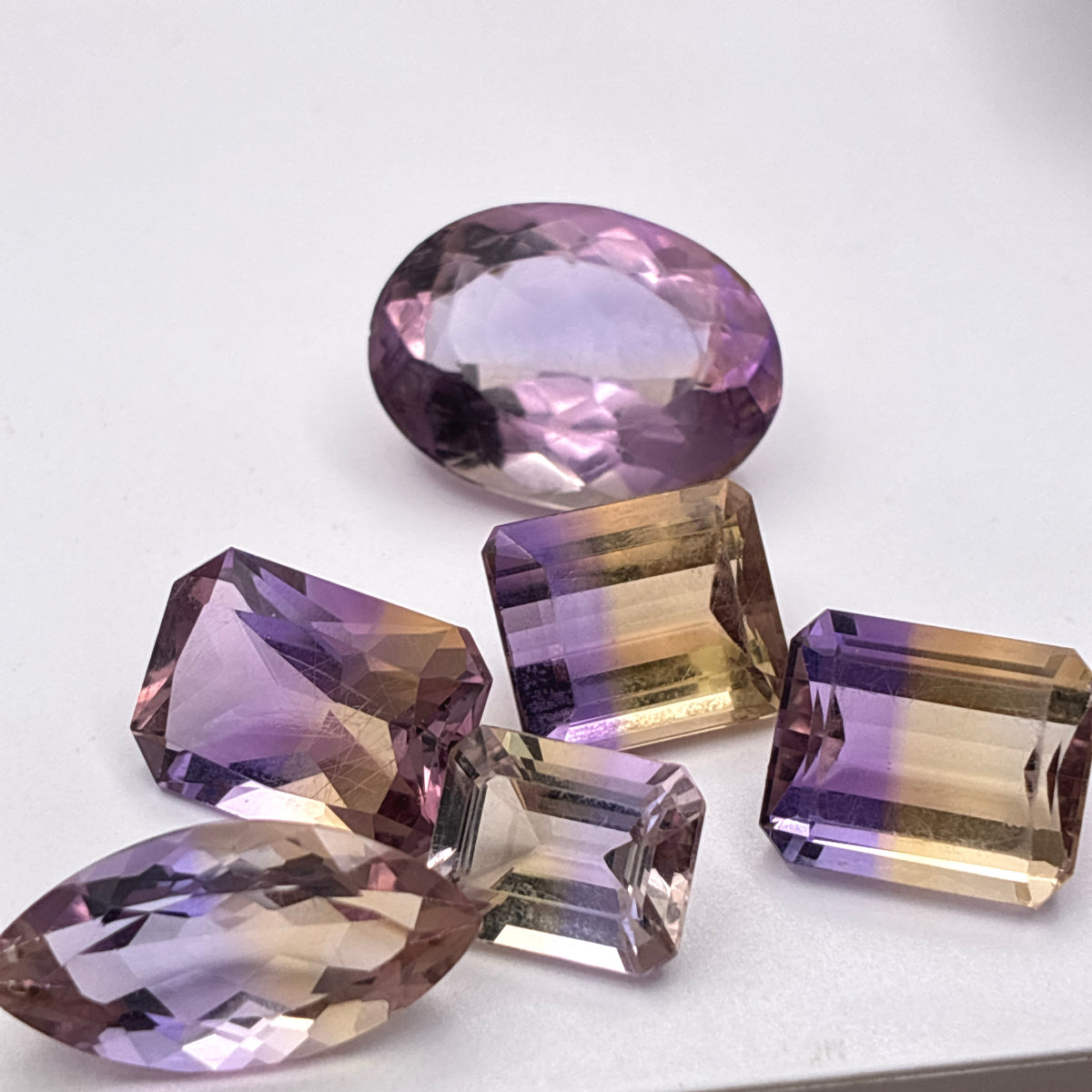 39 carat Lot of Ametrine, Worn Gems, 6 pieces, Faceted, Recycled, Chipped, Preformed Facet Rough, Light Purple and Yellow Bi-Color Quartz